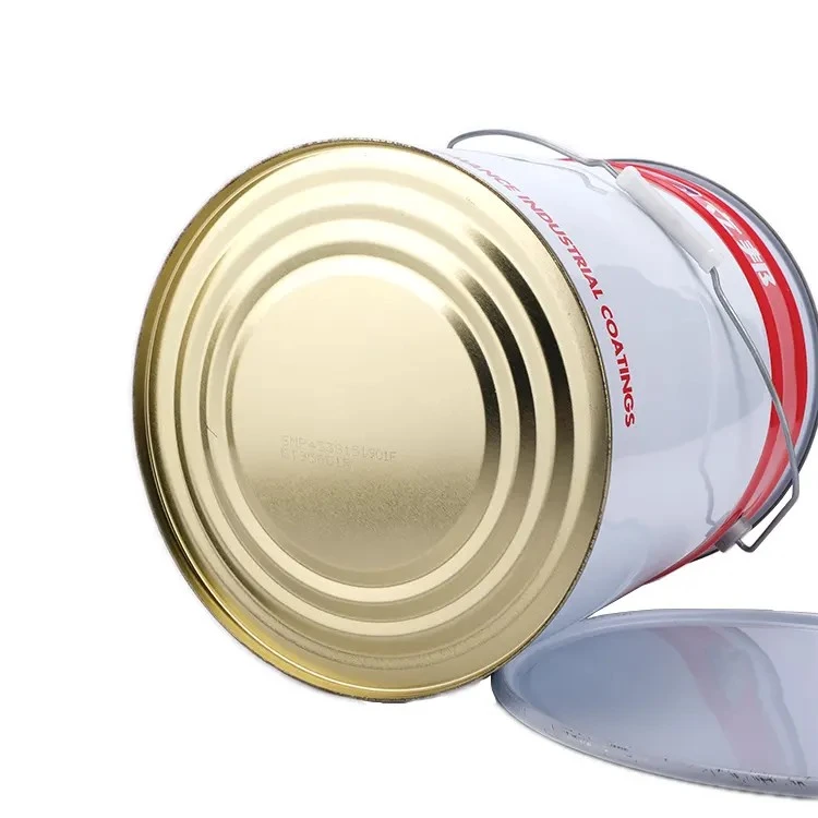 Round Metal Handle Tinplate Pails / Metal Buckets With Smooth Surface Lever Lock Ring Lids